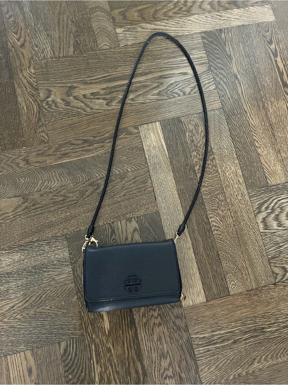 Tory Burch Black Leather Crossbody with Logo Emblem